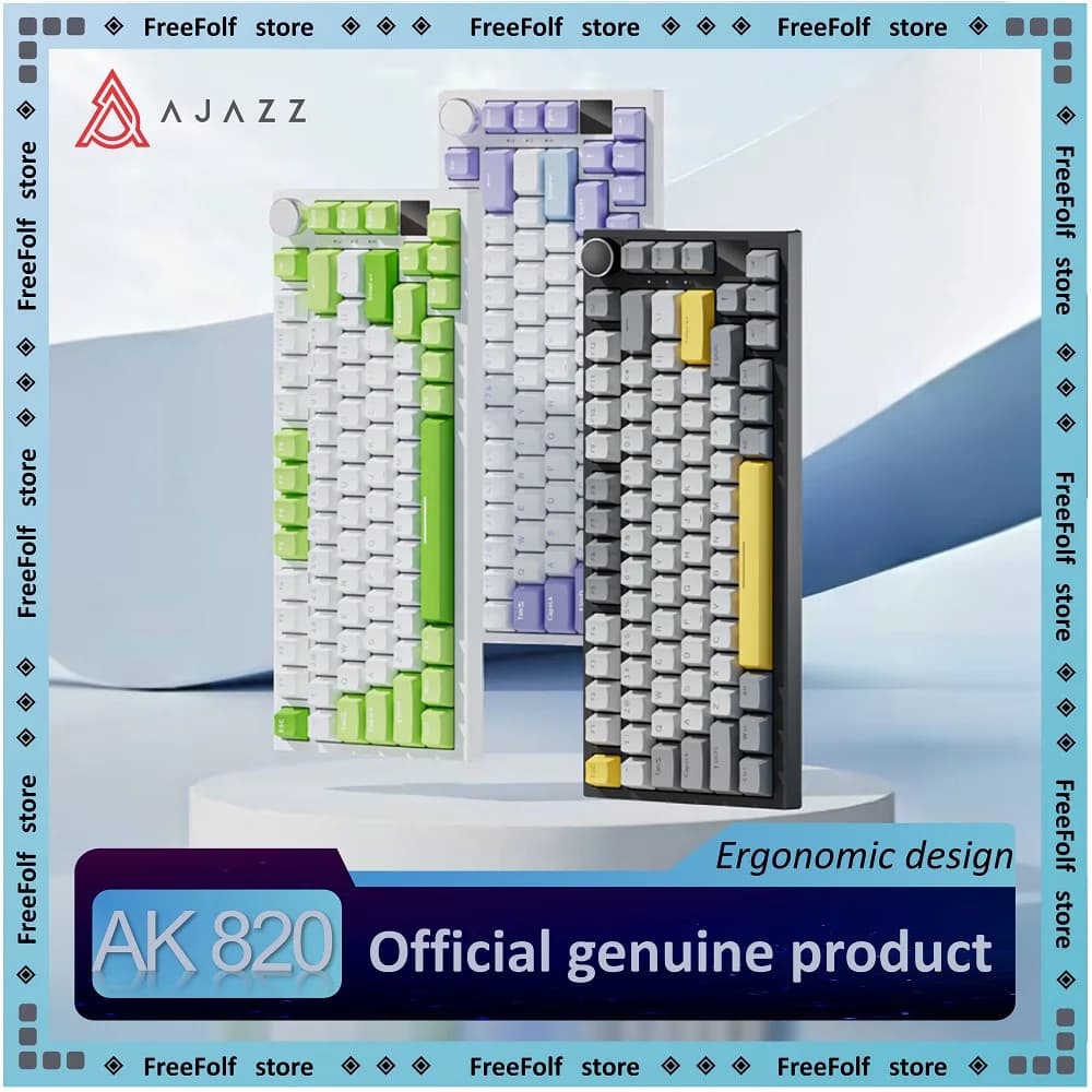 لوحة مفاتيح ميكانيكية لاسلكية AJAZZ AK820 للألعاب، قابلة للتبديل السريع، تخطيط 75%، اتصال ثلاثي الأوضاع