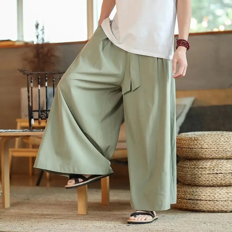 Summer Men's Wide Leg Pants Extra Wide Ice Silk Lightweight Home Zen Tea Meditation Loose Fit Long Trousers Casual Cargo - 5