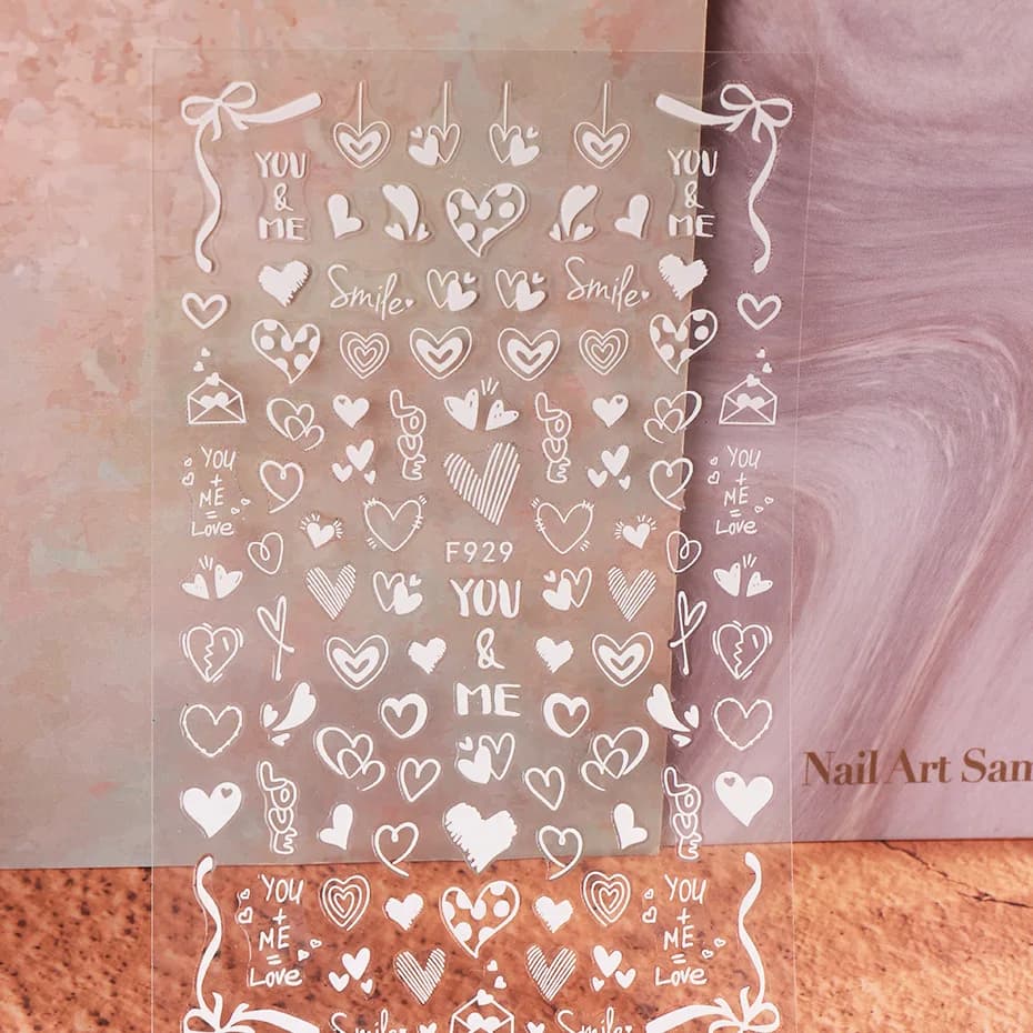 1PCS New Valentine's Day Nail Art Stickers Black White Love Nail Art Decals Nail Decoration DIY 3D Adhesive Stickers Nail Parts - 5