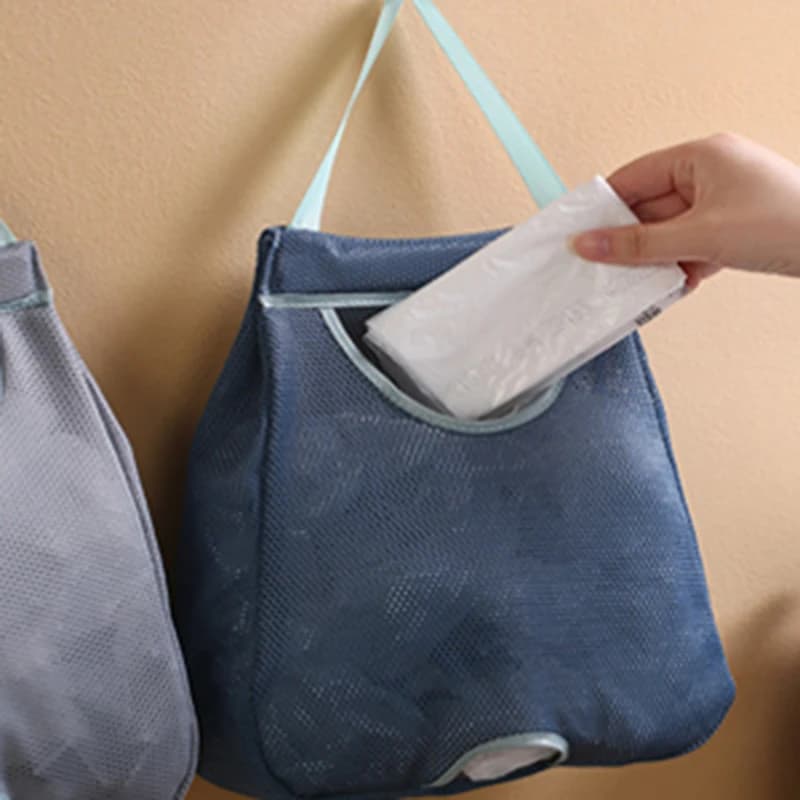 صندوق تخزين أكياس القمامة لحفظ الأكياس البلاستيكية، حقيبة تعليق على الحائط، أكياس تخزين شبكية قابلة للغسل، حامل وموزع أكياس بلاستيكية، أدوات مطبخ - 4