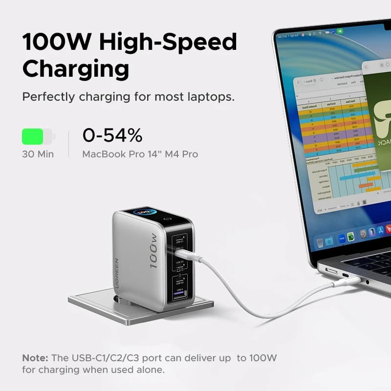 UGREEN 100W GaN Charger With Smart Display QC4.0 PD 3.0 USB C Charger For MacbookPro Laptop iPhone 17 16 Pro iPad Tablet Samsung - 3