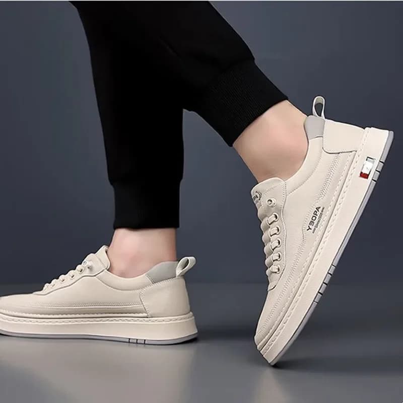 أحذية رجالية كاجوال سهلة الارتداء، جلدية، قابلة للتنفس، متعددة الاستخدامات، بلون سادة، نعل مطاطي مريح، موضة الخريف - 4