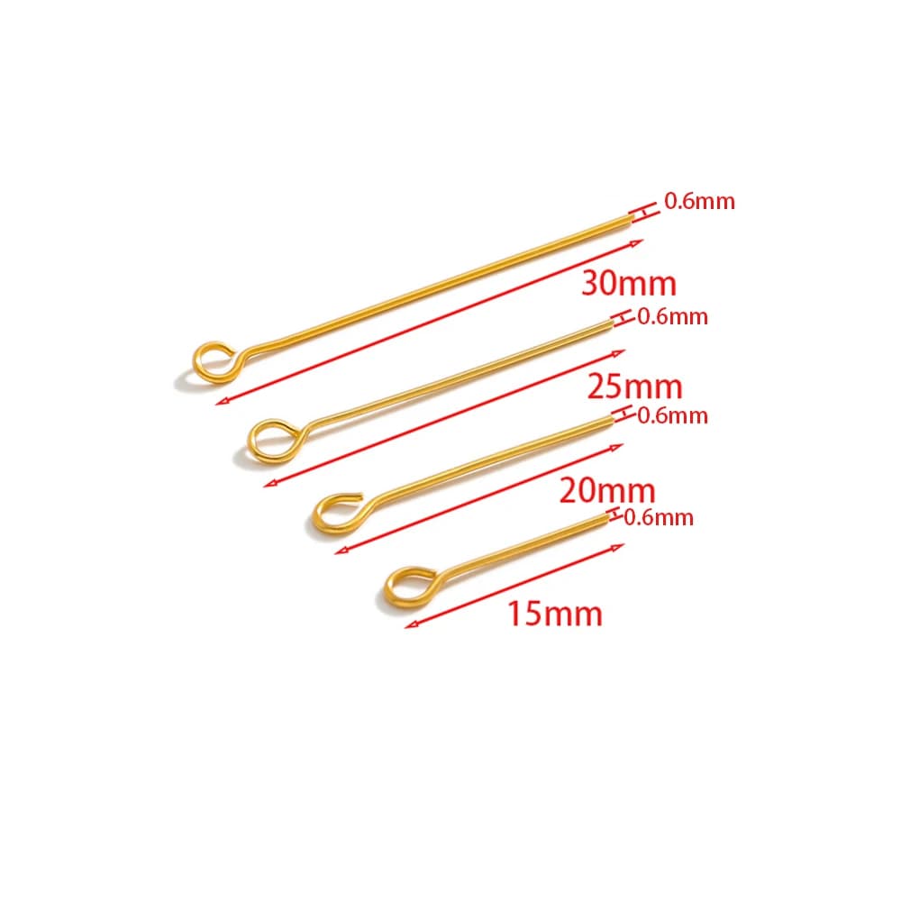 100Pcs 15-50mm Stainless Steel Water Gold Color Eye Pins Hooks Earrings Findings DIY for Jewelry Handmade Crafts Making 0.6mm - 4