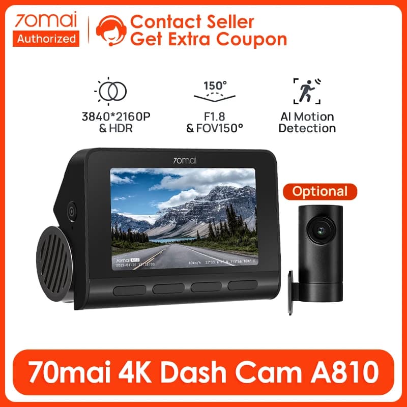 70mai 4K Dash Cam A810 Starvis 2 IMX678 4K HDR Dash Cam F1.8 150° FOV ADAS GPS AI Motion Detection Car Camera Recorder
