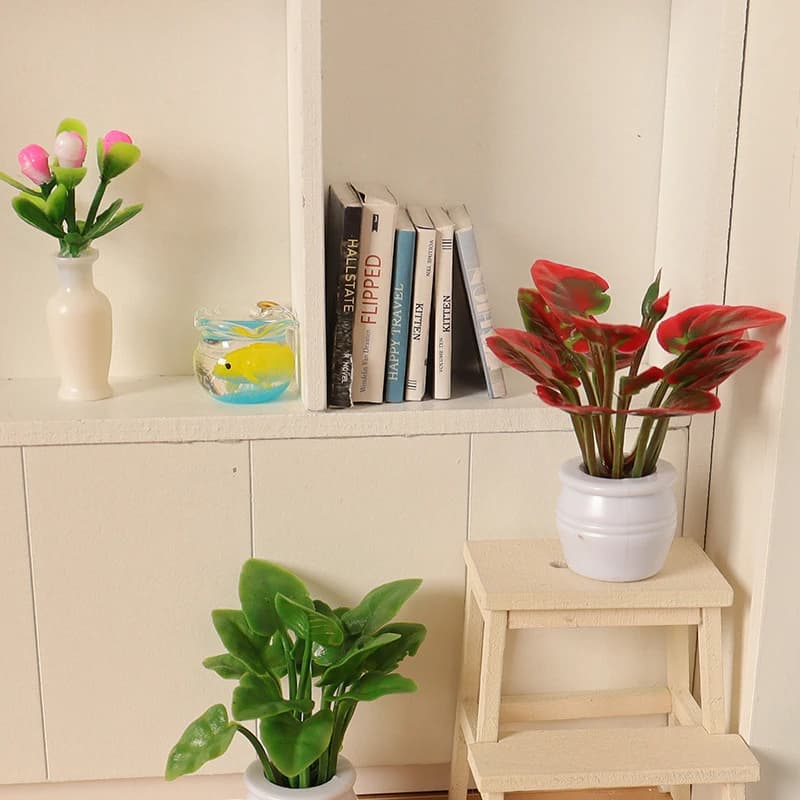 Doll House Mini Simulated Green Plant Potting Plant Model DIY Dollhouse Home Garden Outdoor Landscape Flower Bed Scene Decor - 4