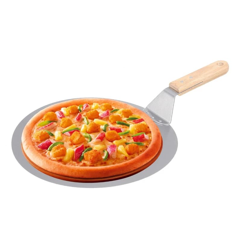 10/12inch Pizza Shovel Pastry Tools Stainless Steel Wooden Handle Peel Round Anti-scalding Pan Bakeware Maker - 5
