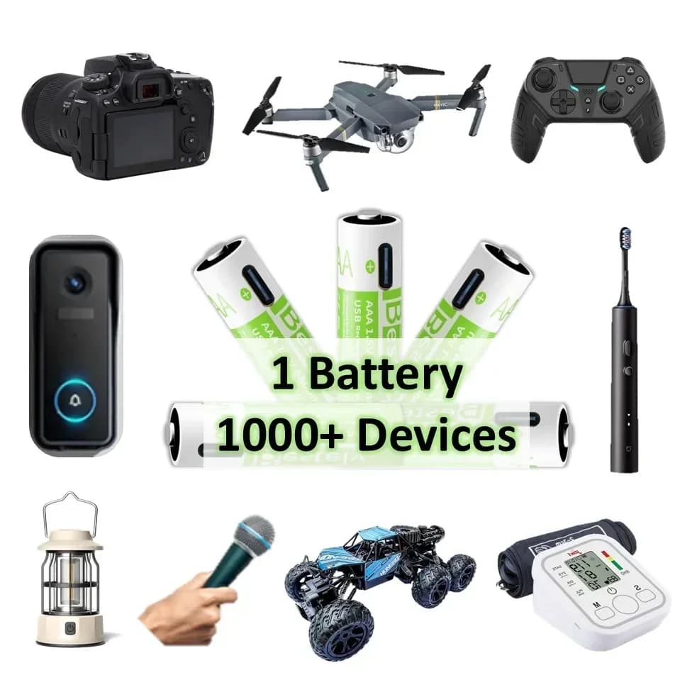 بطارية قابلة لإعادة الشحن 2025 برو، 1.5V، AAA، 6800mAh، شحن سريع Type-C، مؤشر LED، 2000 دورة، مع كابل مجاني - 5