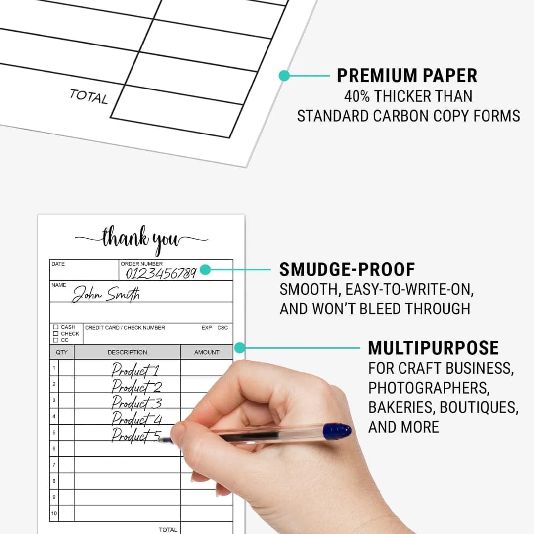 Bview Art 2-Part Carbonless Receipt Book - Duplicate Sales Order & Invoice Pad for Small Business SMB Use - 6