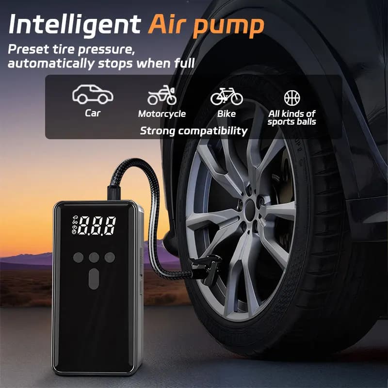 منفاخ سيارة جديد 30000mAh، بنك طاقة محمول، مضخة هواء 150PSI، جهاز بدء تشغيل الطوارئ 12V للسيارة - 5