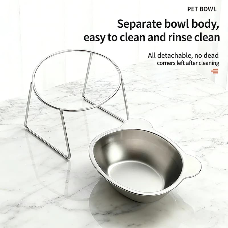 وعاء طعام مرتفع للقطط من الفولاذ المقاوم للصدأ بزاوية 15 درجة مع حماية الرقبة - 5