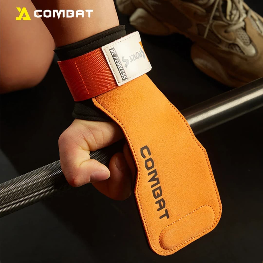 1 زوج منصات المهنية جلد البقر رياضة قفازات السيطرة المضادة للانزلاق الوزن حزام الطاقة رفع منصات Deadlift حزام تجريب حماية النخيل - 2