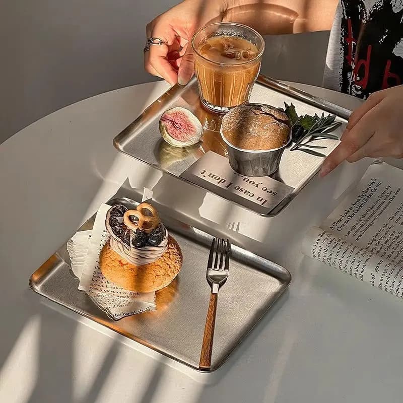 Ins Korean Plateins, Stainless Steel Rectangular Plate Cafe Cake Dessert Plate Storage Trays,Home Kitchen Storage Table Dish - 3