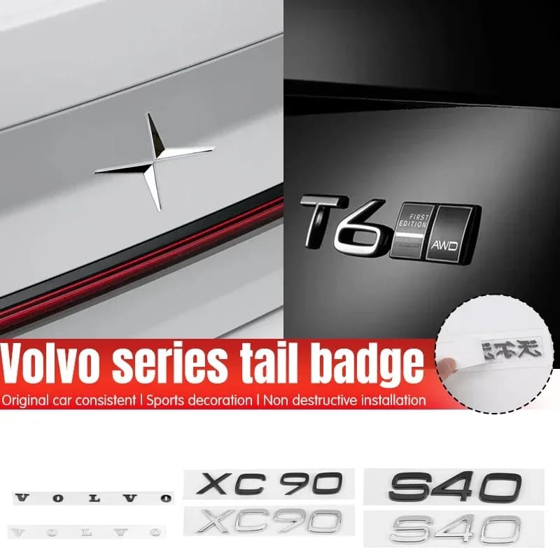 شعار صندوق سيارة أسود لامع مع حروف فضية لسيارات فولفو Xc60 Xc90 V40 V60 S60 V50 V90 S80 C40 XC40 V70 XC70 C30 C70 EX9 - 6
