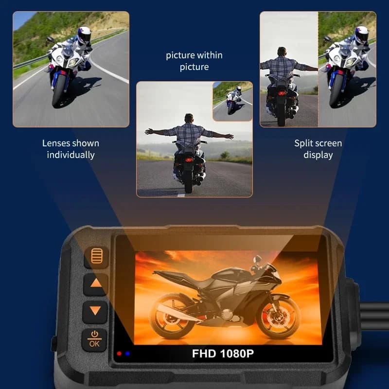 3 Inch Motorcycle Dashcam Waterproof Motorcycle Camera DVR Front 720P & Rear 480P Camera Video Loop Recorder Black Night Vision - 5