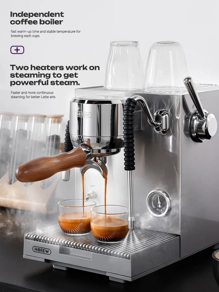 آلة قهوة تجارية HiBREW H21 بنظام 3 غلايات، مضخة مزدوجة، ضبط درجة حرارة الاستخراج، صانعة كابتشينو ولاتيه - 4