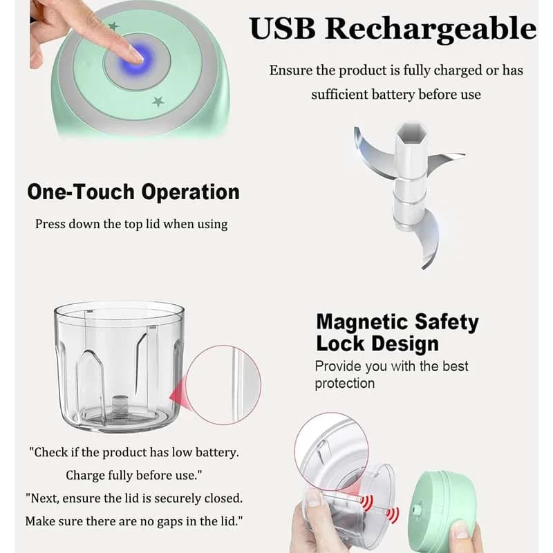 مفرمة ثوم كهربائية من الفولاذ المقاوم للصدأ 250 مل، مفرمة ثوم زنجبيل متينة للمطبخ أداة صغيرة لفرم الطعام - 5