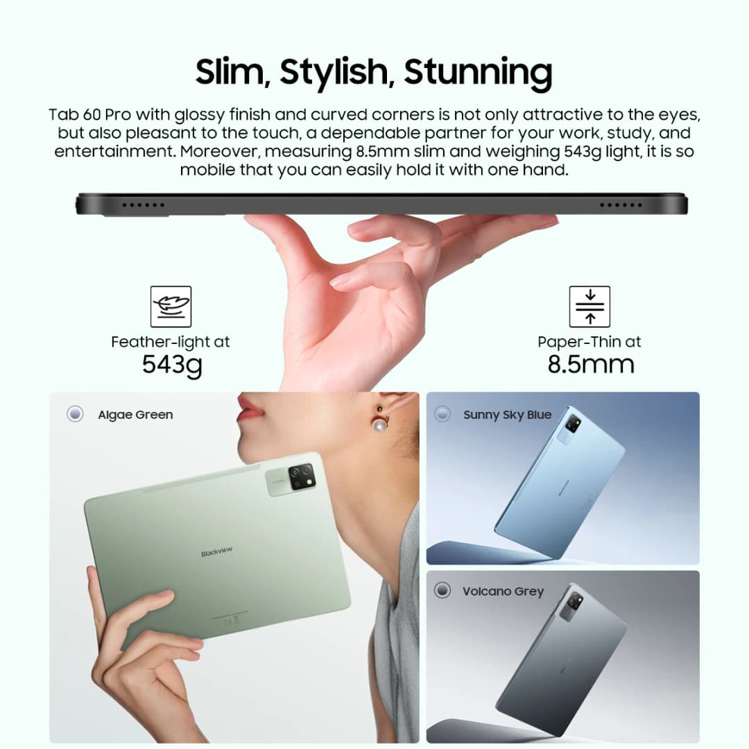 جهاز لوحي بلاكفيو تاب 16 برو 11 بوصة بشاشة FHD+ وذاكرة 8 جيجابايت + 256 جيجابايت وكاميرا 13 ميجابكسل + 8 ميجابكسل ووايدفين L1 وبطارية 7700 مللي أمبير بنظام أندرويد 14 - 3