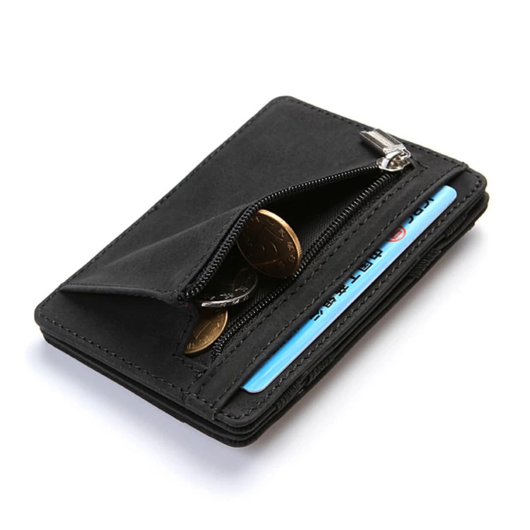 Ultra Thin Men Male PU Leather Mini Small Magic Wallets Zipper Coin Purse Pouch Plastic Credit Bank Card Case Holder Men Purses - 5