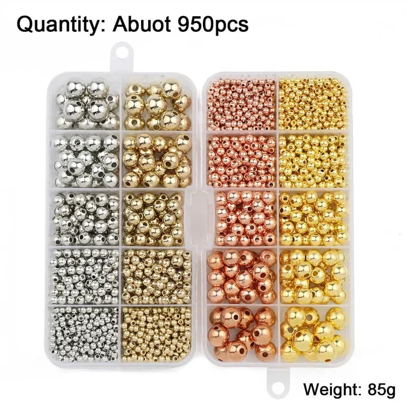 950 قطعة 3/4/6/8/10MM خرزات فضفاضة مستديرة ذهبية وفضية CCB مجموعة صندوق DIY لصنع الإكسسوارات والأساور والعقود - 2