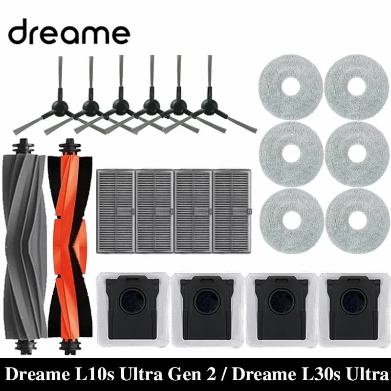 Dreame L10s Ultra Gen 2 / L30s Ultra Robot Vacuum Spare Parts Main Side Brushes Mop Cloths HEPA Filters Dust Bags Accessories