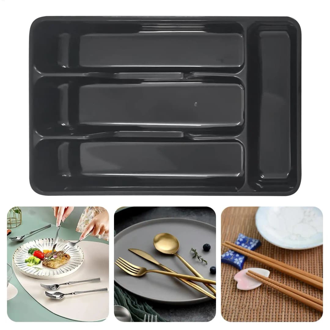 Compact Silverware Organizer with 4 Compartments Flatware Holder, Kitchen Cabinet Countertop Storage Solution Home Use - 6