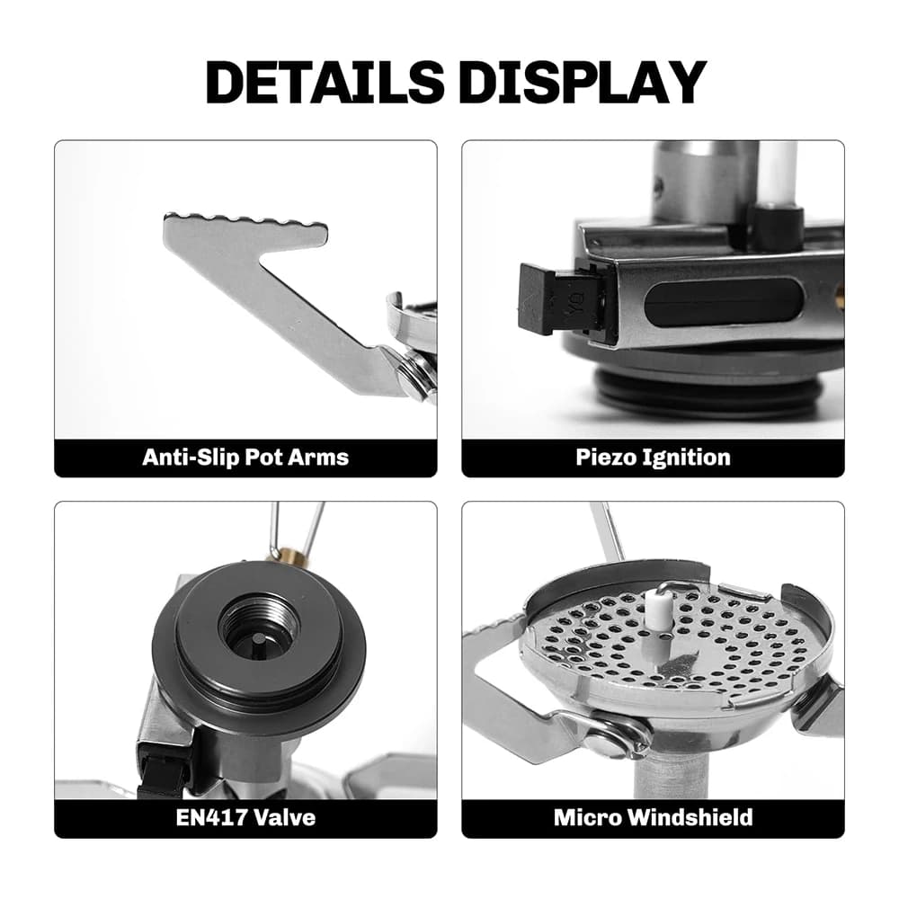 موقد تخييم GreenPeak محمول يعمل بالبروبان مع إشعال بيزو للمشي والرحلات والصيد - 3
