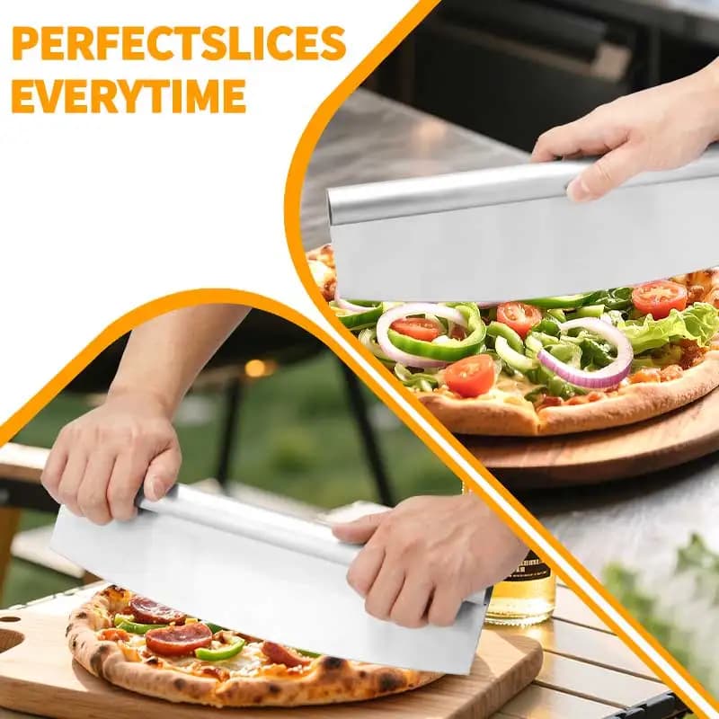 قاطع بيتزا فاخر - شفرة حادة من الفولاذ المقاوم للصدأ ومقبض مريح. آمن لغسالة الصحون للحصول على شرائح مثالية في كل مرة! - 4
