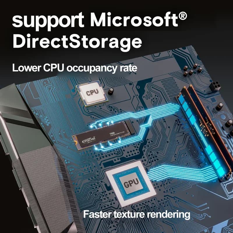 قرص صلب داخلي Crucial T500 NVMe SSD بسعة 1 تيرا بايت أو 2 تيرا بايت، PCIe Gen4 M.2 2280، سرعة تصل إلى 7300 ميجا بايت/ثانية، تقنية TLC NAND، للابتوب والألعاب والكمبيوتر المكتبي - 5