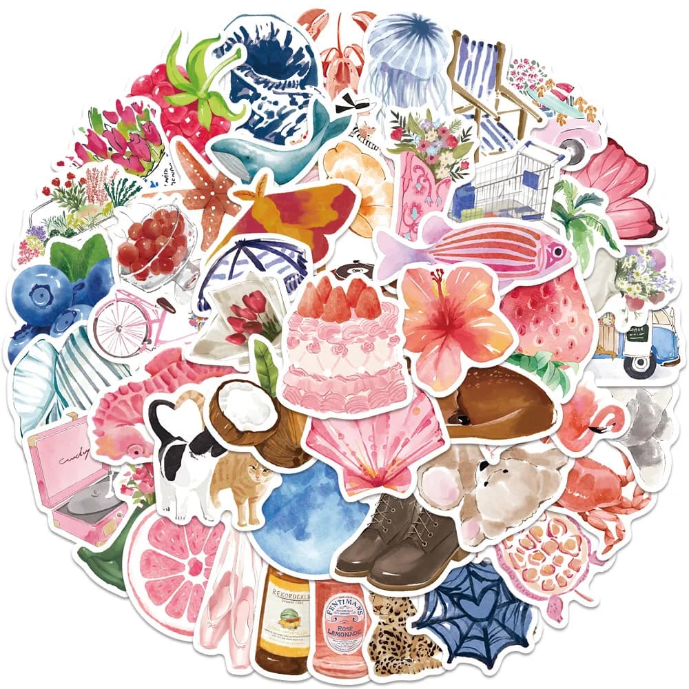 50/100pcs Watercolor Dairy Stickers Decals For Phone Laptop Scrapbook Luggage Helmet DIY Graffiti Aesthetic Stickers Gifts - 3