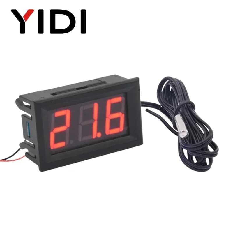 مقياس حرارة رقمي 0.56 بوصة DC 5-12V بشاشة LED حمراء زرقاء خضراء مع مجس لقياس درجة الحرارة في السيارة أو الحاضنة أو حوض السمك - 2