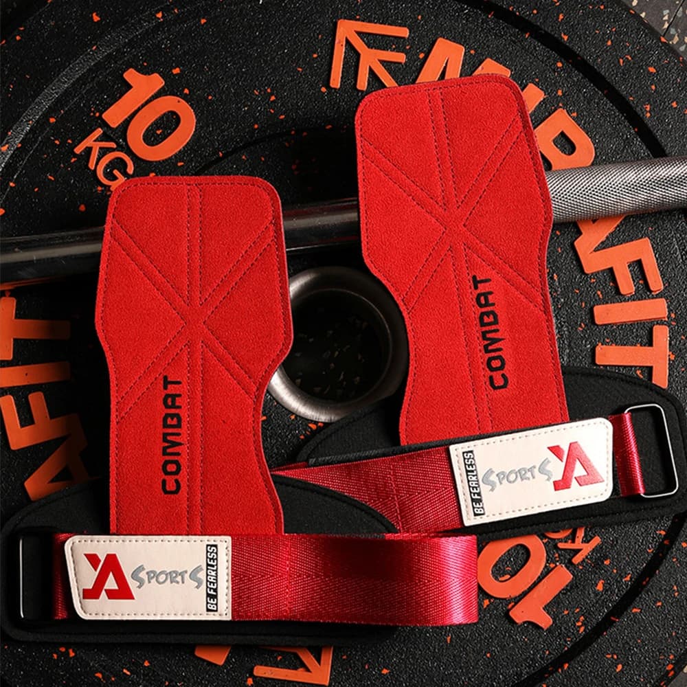 1 زوج منصات المهنية جلد البقر رياضة قفازات السيطرة المضادة للانزلاق الوزن حزام الطاقة رفع منصات Deadlift حزام تجريب حماية النخيل - 5