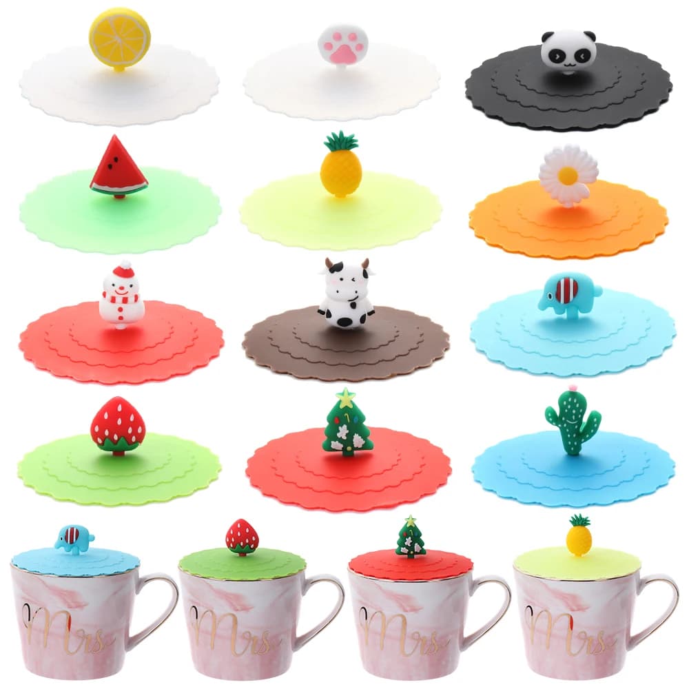 New 10cm Cartoon Cute Silicone Cup Cover Heat-resistant Leak Proof Sealed Lids Cap Dustproof Cup Cover Tea Coffee Lids