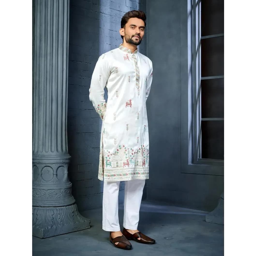 Muslim Kurtta Caftan Dubai Men'S Robe Long-Sleeved Ethnic Style Stand Collar Arabic Clothing National style Middle Eastern
