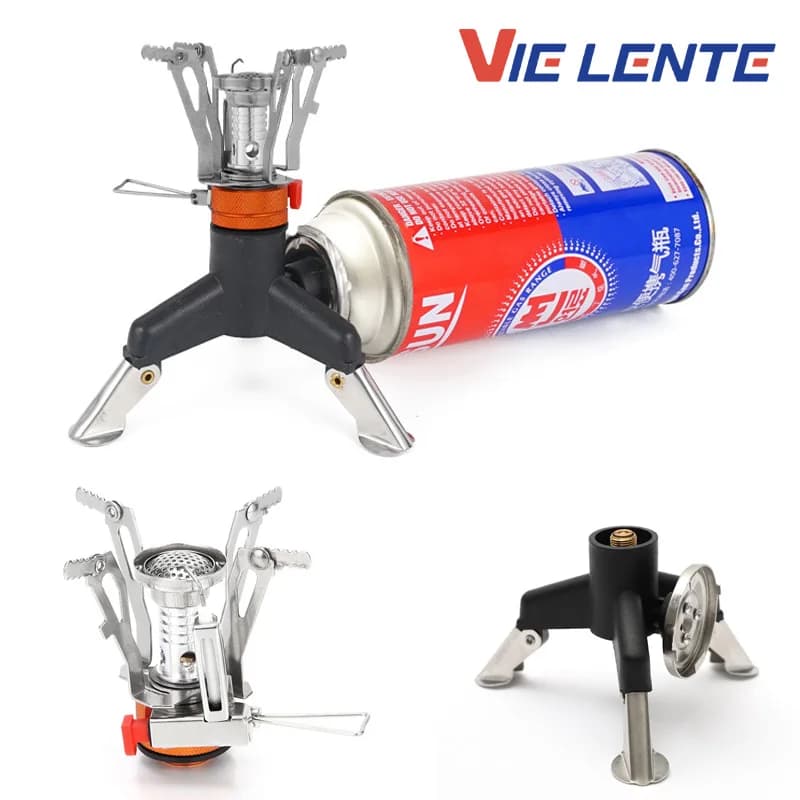 One Piece Gas Stove with Converter Portable Compact Outdoor Cooking Gear for Camping Hiking Backpacking