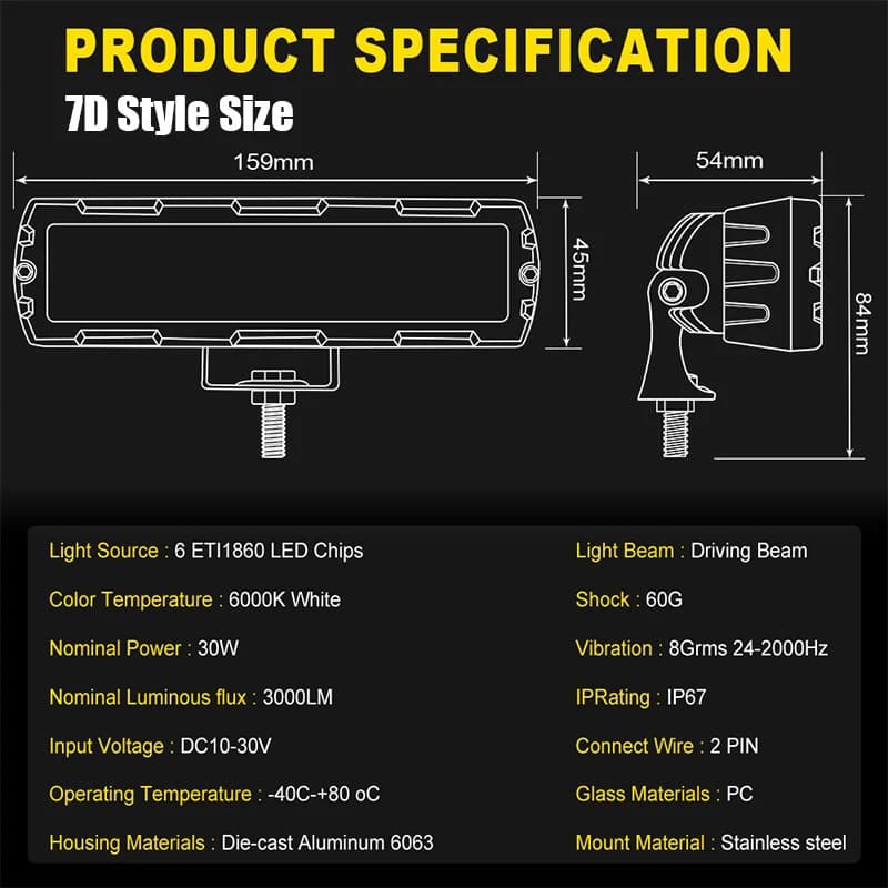 شريط إضاءة LED 6 بوصة 7D 6D ضوء قيادة طرق وعرة ضوء عمل مصابيح ضباب للدراجات النارية 4X4 ATV SUV الشاحنات الجرارات 12V 24V - 5