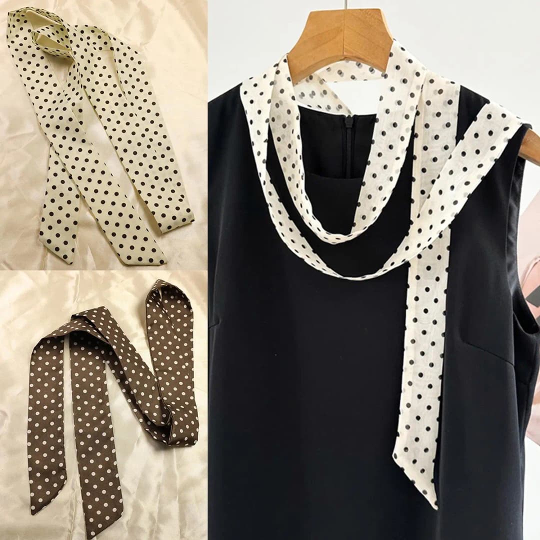Women Narrow Long Scarf 150x4cm Polka Dot Tie Bag Ribbon Headband Choker Streamer Lady Accessories - 6