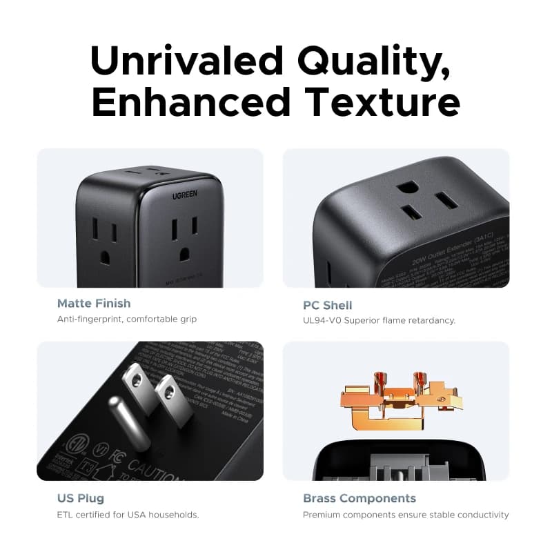 ممدد منافذ كهربائية من UGREEN بقوة 20 واط مع 4 منافذ AC و3 منافذ USB-A ومنفذ USB-C للشحن الجداري للمنزل والمكتب والسفر - 6