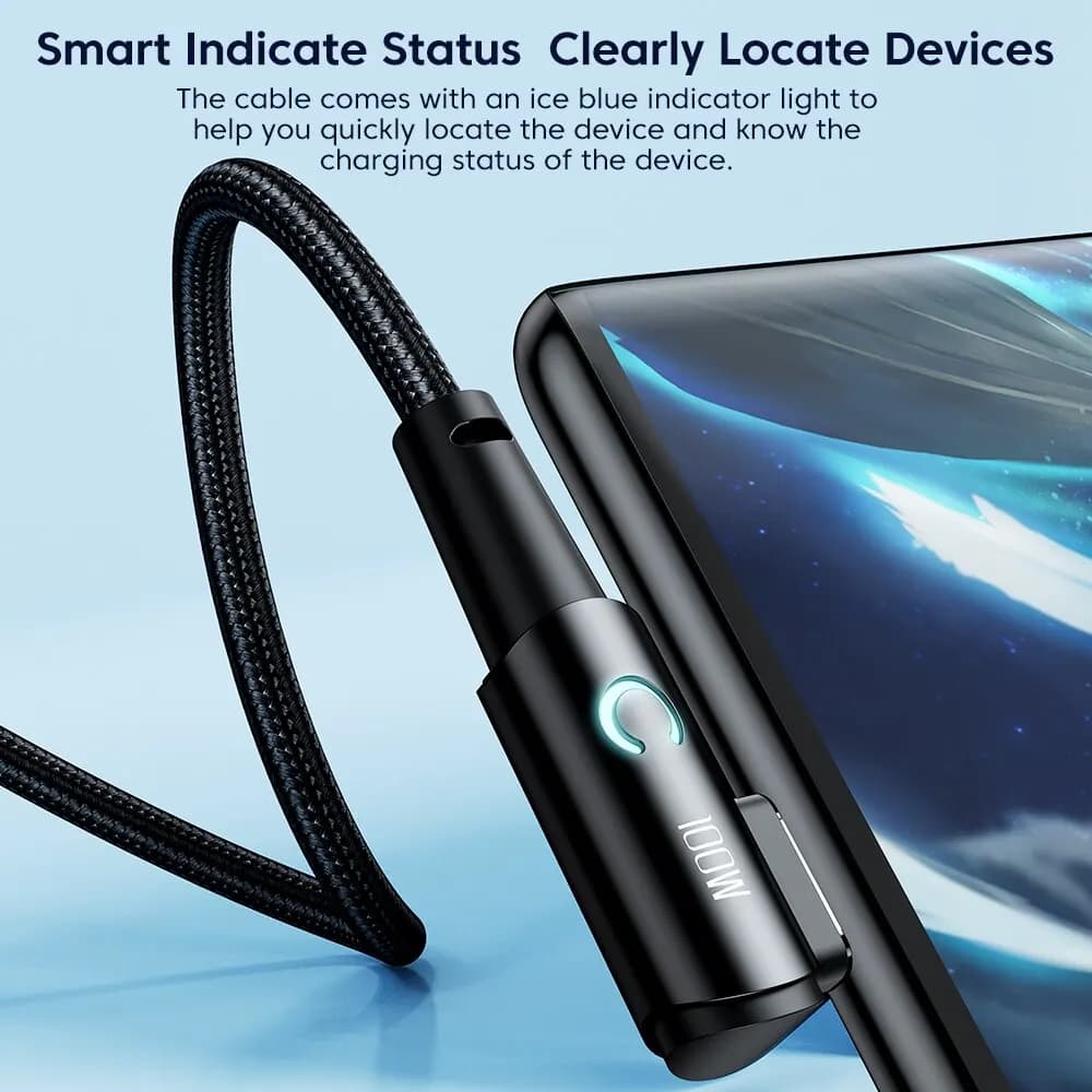 Toocki 6A USB C Cable 90 Degree For OPPO 100W Fast Charging Cord For Honor Huawei Oneplus Realme Charger Data Wire - 5