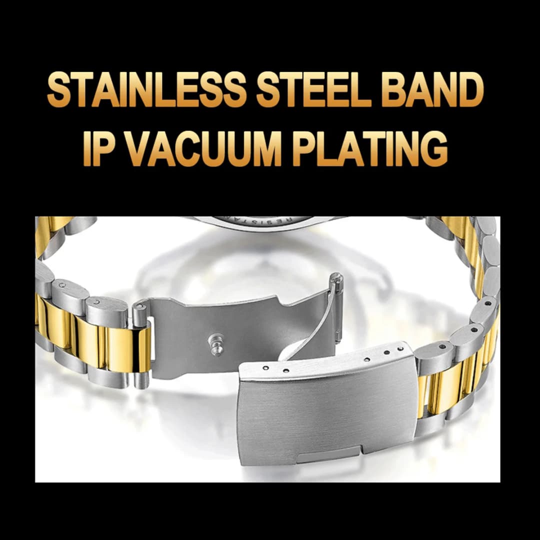 ساعة كوارتز رجالية كلاسيكية بسوار ستانلس ستيل تصميم أعمال غير رسمي 40 ملم ميناء أسود وذهبي مقاومة للماء 3Bar سلسلة ساعات reloj - 3