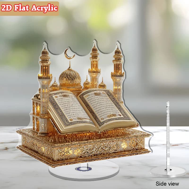 قطعة واحدة ديكور طاولة مسطحة ثنائية الأبعاد من الأكريليك على شكل مسجد ديكور منزلي لرمضان وعيد الفطر هدية مثالية لعشاق الديكور المنزلي والمسلمين - 3
