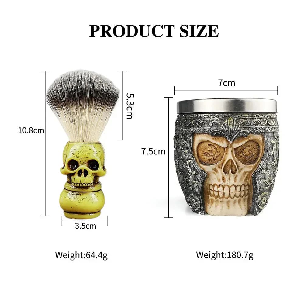 مجموعة حلاقة احترافية بتصميم جمجمة، تشمل فرشاة حلاقة ووعاء صابون رغوي لأدوات تنظيف اللحية والوجه - 6