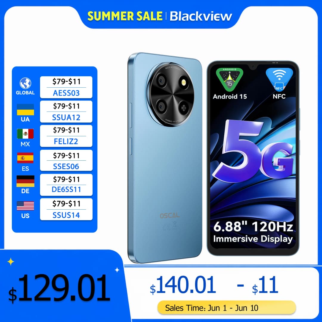 Blackview OSCAL TIGER 8 5G AI Smartphone 6.88"120Hz Display  8GB+128GB Storage Unisoc T8100 Processor 5000mAh Battery Android 15