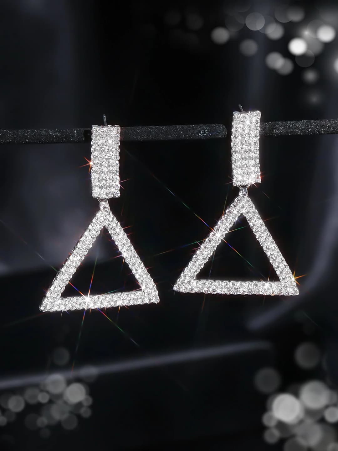 Luxury Custom Color Rhinestone Crystal Triangle Earrings for Women Bridal Drop Dangling Earrings Party Wedding Jewelry Gifts - 3