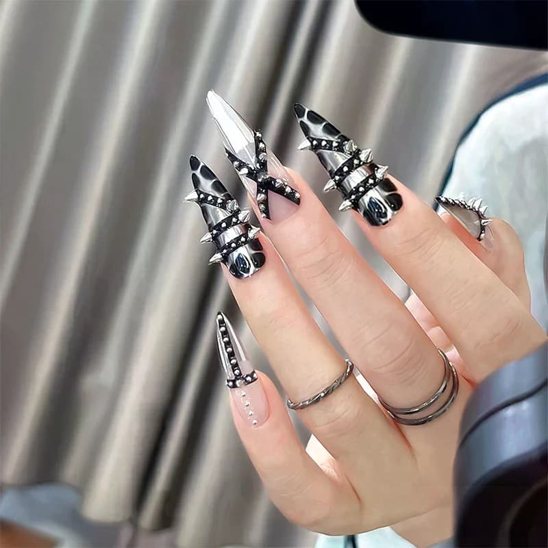100Pcs Punk Rivet Nail Charms Cone Mixed Sized Nail Art Studs Stylish Alloy Spike 3D DIY Nails Decor - 5