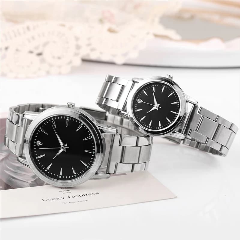 2PCS Fashion Couple Watches Luxury Men Women Simple Steel Band Quartz Watches Reloj Mujer（Without Box） - 3