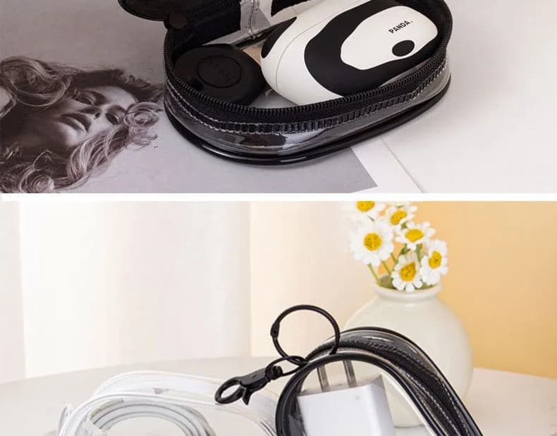 حقيبة تخزين شفافة صغيرة بسحاب، حقيبة تخزين محمولة مقاومة للغبار لشحن كابل البيانات أثناء السفر، حقيبة سماعات وشاحن - 2