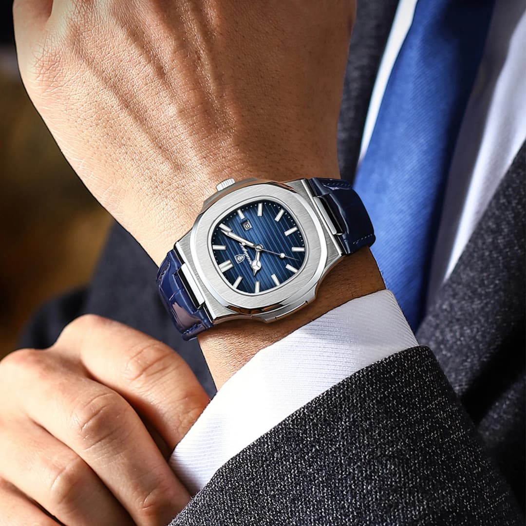 POEDAGAR Top Square Man Watch Date Waterproof Luminous Luxury Men Wristwatch High Quality Leather Men's Quartz Watches+Box Reloj - 6