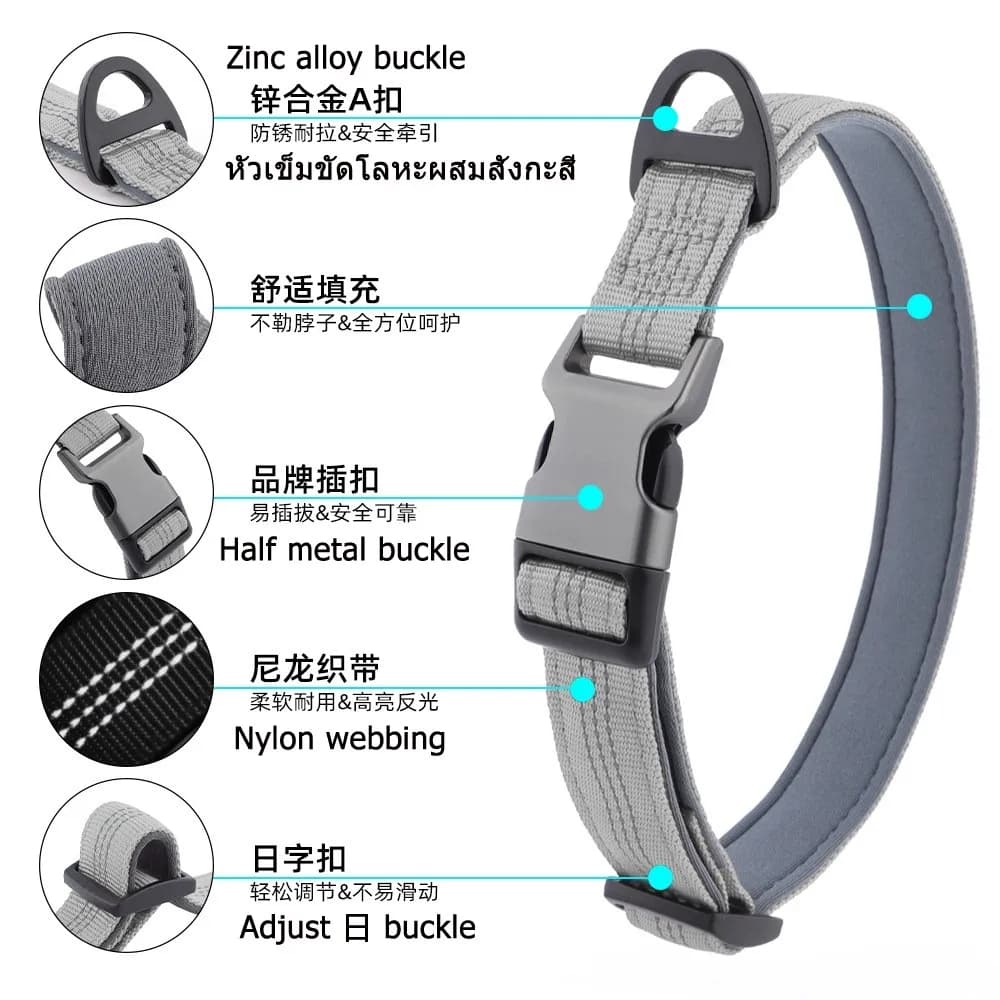 Customizable Pet Name Collar Adjustable Large Dog Leash Small Medium Dog Reflective Collar with Personalized Anti-lost Dog Tags - 3