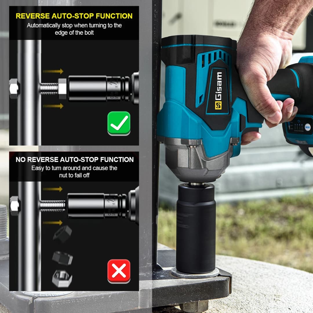 Gisam 1200N.M Torque Brushless Electric Impact Wrench 1/2 inch Cordless Wrench Screwdriver Power Tool For Makita 18V Battery Pin - 3