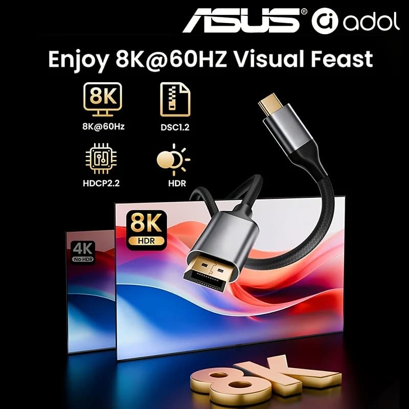 كابل متوافق مع DP من ASUS من USB-C إلى DP بدقة 8K@60Hz من نوع C2.1 إلى عرض 4K بدقة 144Hz من نوع 1.4 كابل Thunderbolt 3 4 لـ MacBook - 2